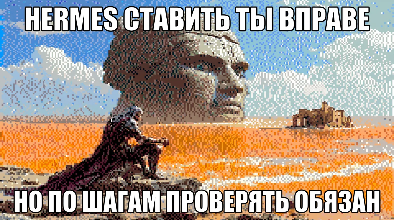 Мем — HERMES ставить ты вправе, но по шагам проверять обязан