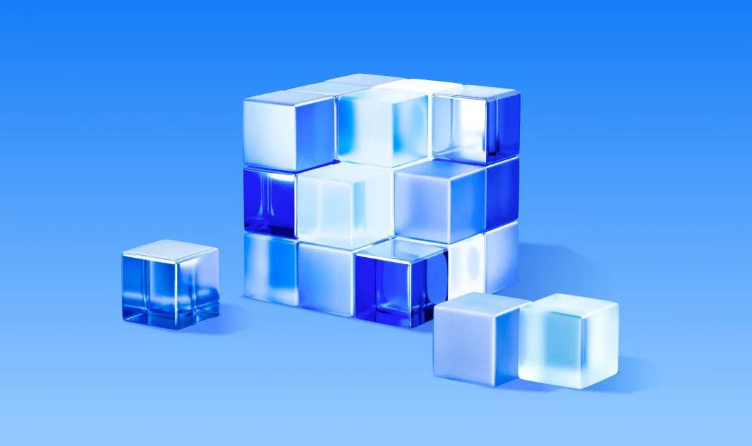 Blue glass blockchain cubes representing TON on-chain data analysis on Dune